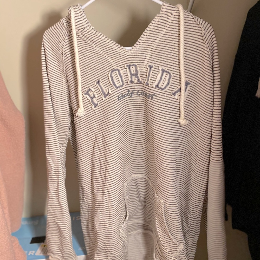 Whit and grey striped Florida hoodie with strings